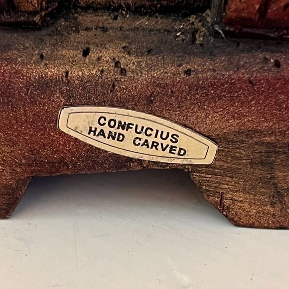 Vintage Pair of 2 Hard Carved Wood Figures Confucius and God of Longlife - Picture 7 of 8